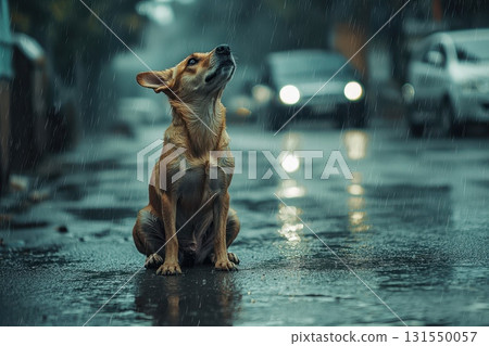 Realistic Dog in Rainy Urban Environment 131550057