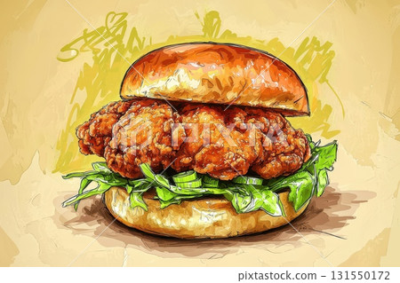 Crispy Fried Chicken Sandwich Illustration Crispy Fried Chicken Sandwich Illustration 131550172