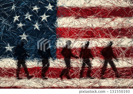 American Flag with Workers Theme Background American Flag with Workers Theme Background 131550193