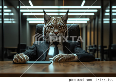 lynx in sleek office environment, exuding confidence and professionalism 131550199
