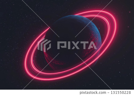 planet with glowing pink rings in starry space background planet with glowing pink rings in starry space background 131550228