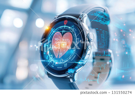 Smart watch displaying biometric data and heart rate monitoring 131550274