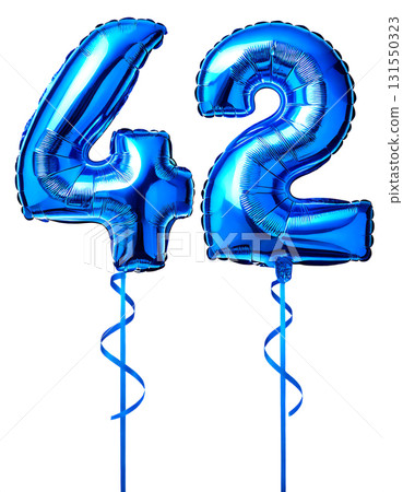 藍色氣球和 42 號形狀的絲帶 131550323