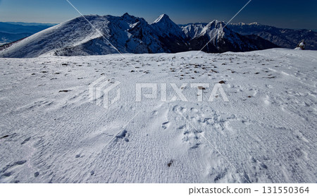 The Yatsugatake Mountains and the Southern Alps seen from the summit of Mt. Iodake in midwinter 131550364