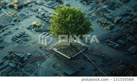 Tree Grows on Circuit Board Shows Connection Between Nature and Technology 131550569
