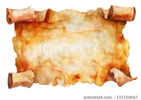 Watercolor Old Scroll Paper for Your Message and Vintage Theme 131550687
