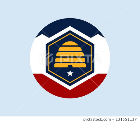 Utah State Flag Circular Badge Vector Icon - Beehive and Mountain Symbol. 131551137