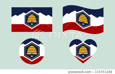 Utah State Flag Vector Icon Set - Rectangular, Waving, Circle, and Heart Variations. 131551288