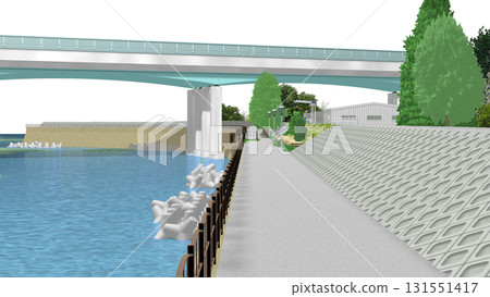 「藍色海景公園」PNG素材，可用作動畫背景。天空透明，請隨意使用。 131551417