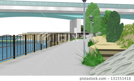 "A park with a blue ocean view" PNG material that can be used as a background for animation. The sky is transparent, so feel free to use it. 131551418