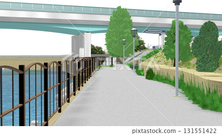 「藍色海景公園」PNG素材，可用作動畫背景。天空透明，請隨意使用。 131551422