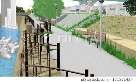 「藍色海景公園」PNG素材，可用作動畫背景。天空透明，請隨意使用。 131551424