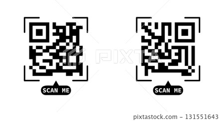 QR Code Icons with 'SCAN ME' Label - Modern Payment and Data Link Symbols. QR Code Icons with 'SCAN ME' Label - Modern Payment and Data Link Symbols. 131551643