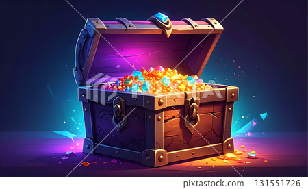An open treasure chest illuminated by neon lights An open treasure chest illuminated by neon lights 131551726