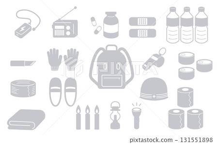 緊急物資圖示集（防災、疏散、輪廓、灰色） 131551898