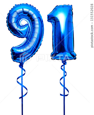 藍色氣球和絲帶呈數字 91 的形狀 131552028