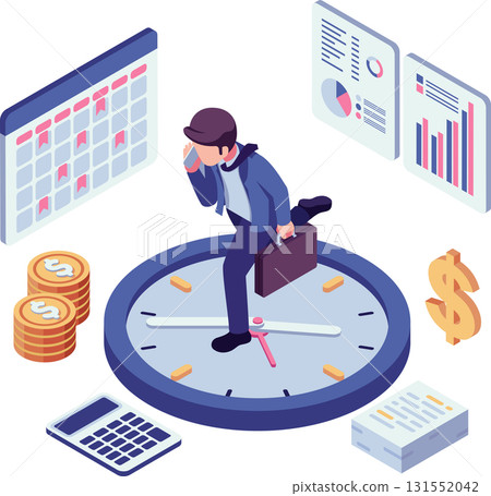 Isometric Businessman Racing Against Time for Money 131552042