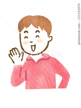 Hand-drawn illustration of a cheering man's upper body Hand-drawn illustration of a cheering man's upper body 131552074