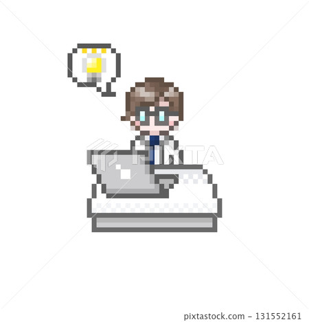 A man in a white coat in front of a pixelated computer A man in a white coat in front of a pixelated computer 131552161