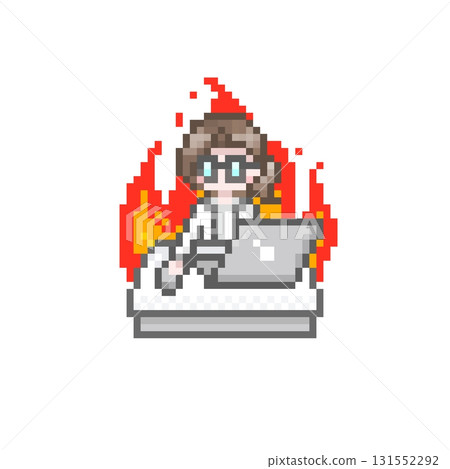 像素化圖片中,一位身穿白大褂的女士在電腦上工作 像素化圖片中,一位身穿白大褂的女士在電腦上工作 131552292