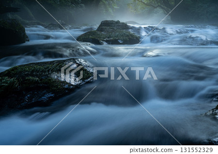 Light shines through Kikuchi Valley, Kumamoto 131552329