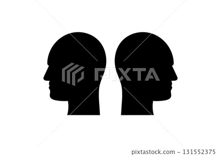 Two Profile Human Heads Silhouette Facing Opposite Directions - Conflict or Duality Icon. 131552375