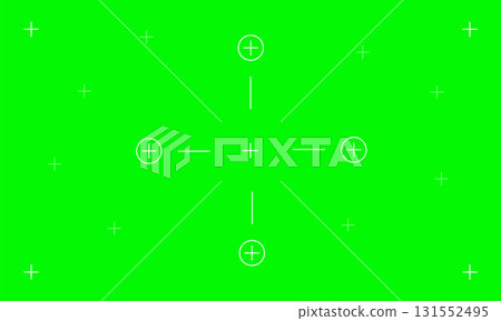 VFX Motion Tracking Markers on Green Screen Background - Crosshair and Corner Pins. 131552495