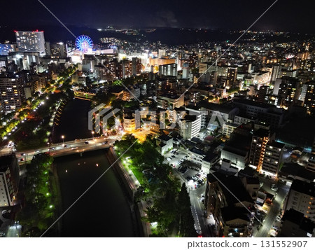 Aerial view of Kagoshima City's Chuocho and Kajiyacho areas from the Kotsuki River 131552907