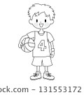 Illustration of a boy holding a basketball (line drawing) 131553172