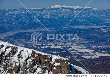The crater wall of Mount Io in the Yatsugatake Mountain Range, Mount Norikura, and Lake Suwa The crater wall of Mount Io in the Yatsugatake Mountain Range, Mount Norikura, and Lake Suwa 131553547