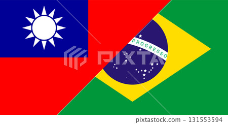 Taiwan vs Brazil National Flags Combined. Relationship and Economics between Taiwan and Brazil. Taiwan vs Brazil Flags Merged. 131553594