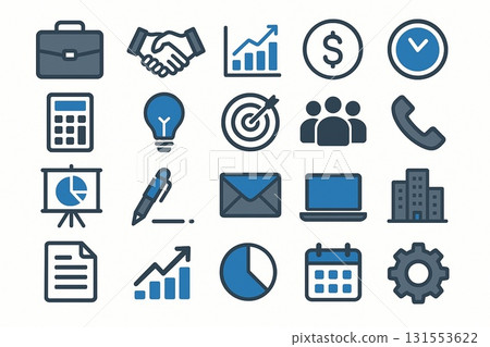 20 business-related icon sets (briefcase, handshake, graph, calculator, etc.) 131553622