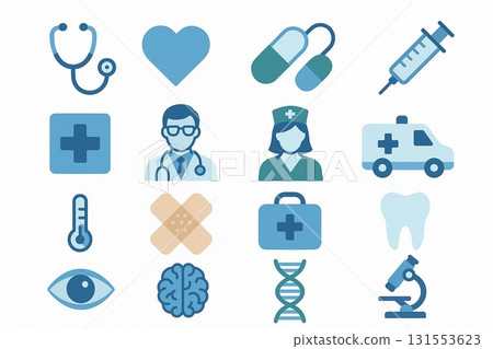 16 個醫療保健相關圖示集(聽診器、藥物、醫生、護士等) 16 個醫療保健相關圖示集(聽診器、藥物、醫生、護士等) 131553623