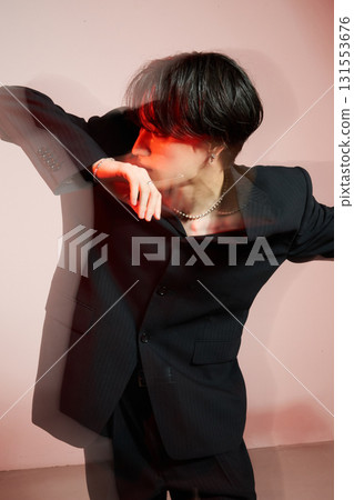 Portrait of a cool young Asian man with makeup 131553676