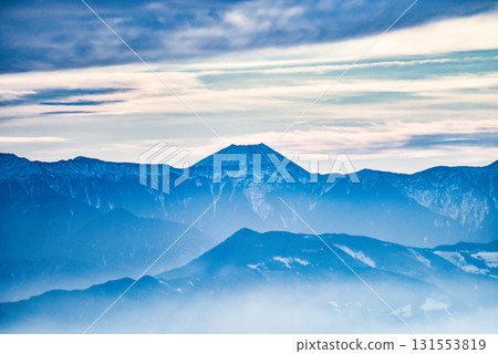 View of Mt. Fuji from Mt. Kisokoma in winter 131553819