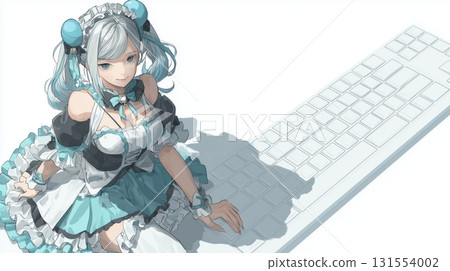 A girl in a maid outfit and a giant keyboard A girl in a maid outfit and a giant keyboard 131554002