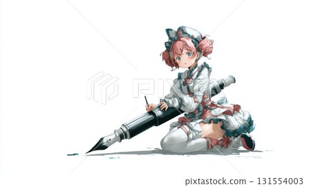 拿著巨大筆的女僕風格女孩插畫 拿著巨大筆的女僕風格女孩插畫 131554003