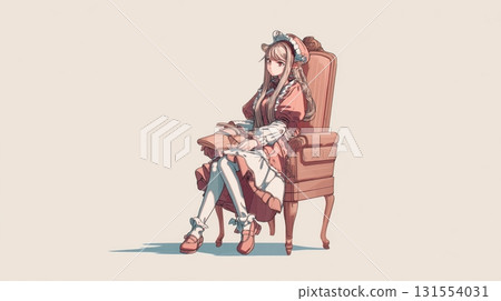 坐在古典椅子上讀書的女孩的插圖 坐在古典椅子上讀書的女孩的插圖 131554031