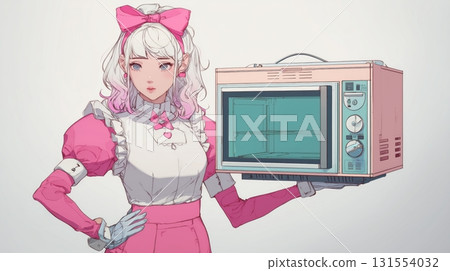 帶有復古烤箱的流行女僕女孩 帶有復古烤箱的流行女僕女孩 131554032