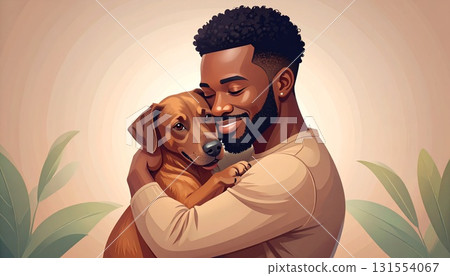 Man cuddling with dog Man cuddling with dog 131554067