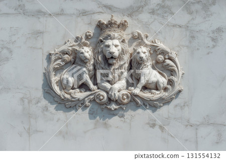 Three-dimensional mural of a lion carved into the wall 131554132