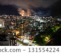Aerial view of the Kinko Bay Summer Night Fireworks Festival from above the Kotsuki River 131554224