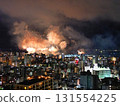 Aerial view of the Kinko Bay Summer Night Fireworks Festival lighting up the night sky in Kagoshima 131554225