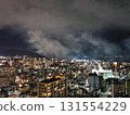 Aerial view of Kagoshima city after the fireworks display, leaving behind smoke 131554229