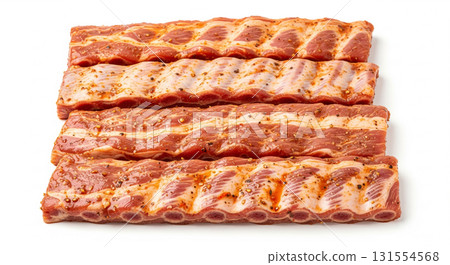 Raw Pork Ribs With Spices On White Background Raw Pork Ribs With Spices On White Background 131554568