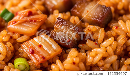 Close Up of Kimchi Fried Rice with Pork Belly and Kimchi 131554697