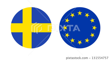 Sweden and European Union (EU) Flags Circular Icon Set International Relations. 131554757