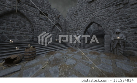 Courtyard with statue of a nun 131554934