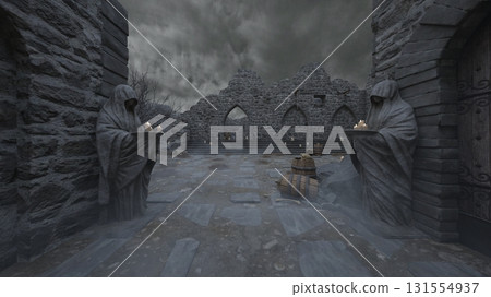 Courtyard with statue of a nun 131554937