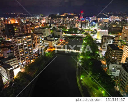 Aerial view of the cityscape after the fireworks display from above the Kotsuki River 131555437